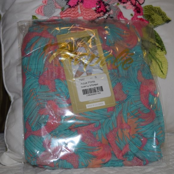Mapale Aqua/Pink Tropical Fish Romper Cover Up S - Picture 2 of 6